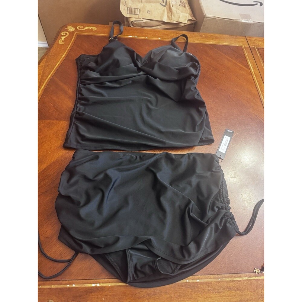 Nicole Miller Tankini with ruched swim skirt black size 3X~NWT - Picture 2 of 11